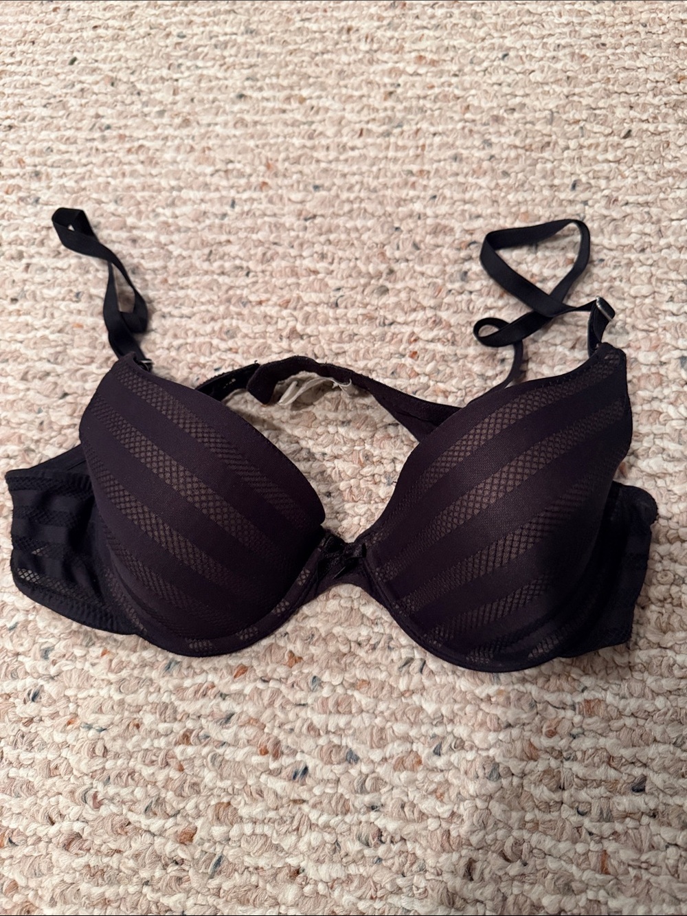 Everyday Black Tshirt Bra Striped Design Size 34A Women's